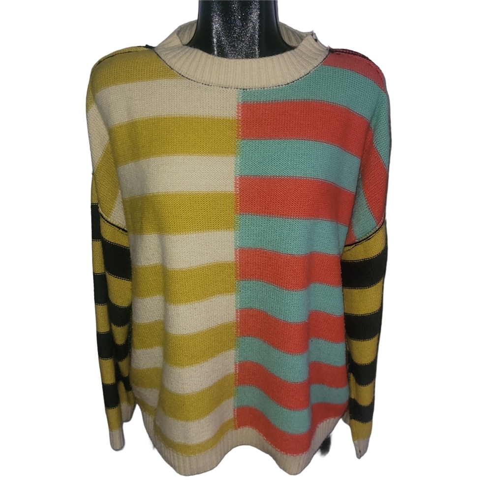 Bibi Multicolor Striped Oversized Inside Out Look Grunge Sweater Size L